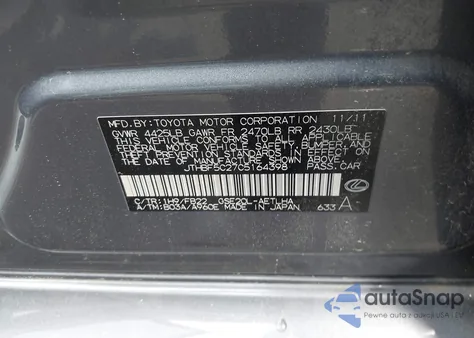 2012 Lexus Is 250 from USA, damaged, VIN JTHBF5C27C5164398